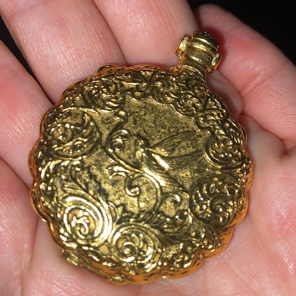 Vintage MAX FACTOR Golden LARK BIRD Pocket Watch Powder compact